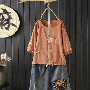 §獨具衣格§ J1755 直條紋花刺繡燈籠袖上衣-中大尺碼