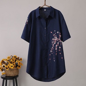 §獨具衣格§ J1806 櫻花刺繡長版襯衫上衣-多尺碼