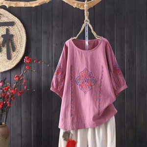 §獨具衣格§ J1964 棉麻 民俗風刺繡上衣-中大尺碼