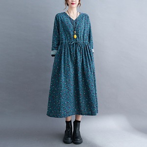 棉麻小碎花V領洋裝 獨具衣格 J3935
