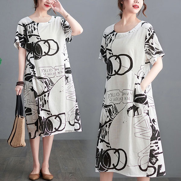 棉綢幾何印花顯瘦洋裝 獨具衣格 J5204