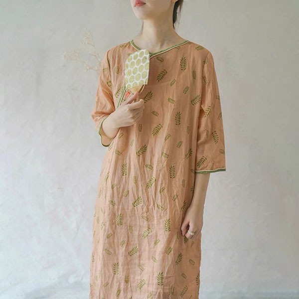 古典小樹葉印花洋裝 獨具衣格 J5220