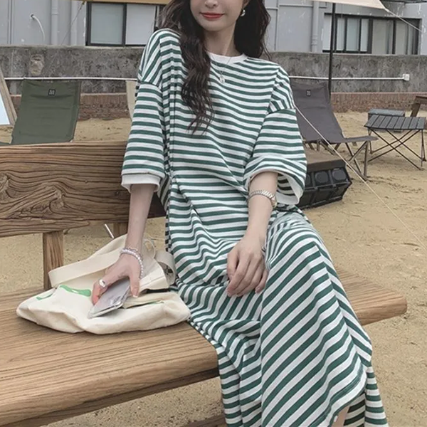 韓系配條長版洋裝 獨具衣格 J5261