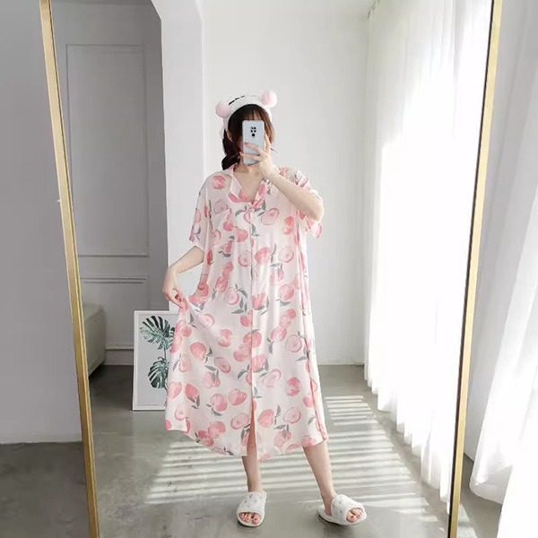 粉色水蜜桃印花家居服洋裝 獨具衣格 J6077