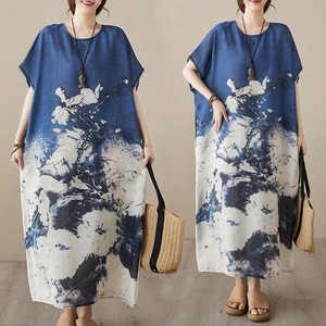 棉麻日系海洋印花洋裝 獨具衣格 J6128