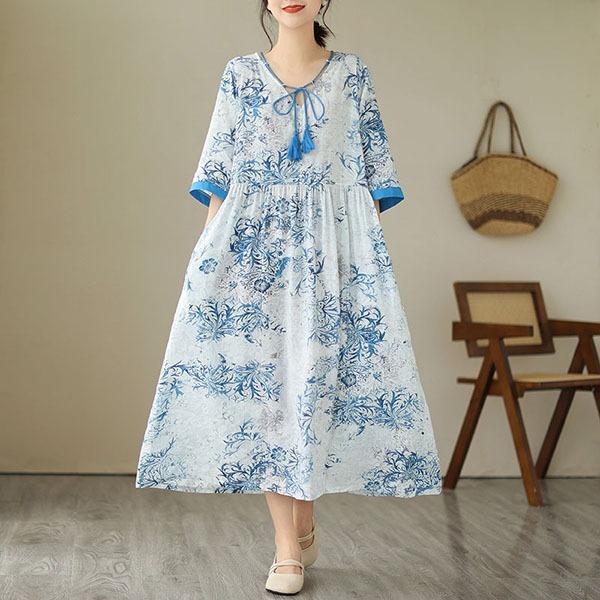 古典青花瓷流蘇洋裝 獨具衣格 J6169