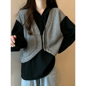 韓系假兩件連帽長袖上衣 獨具衣格 J8367
