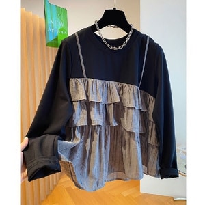 日系女孩荷葉下擺假兩件上衣 獨具衣格 J8371
