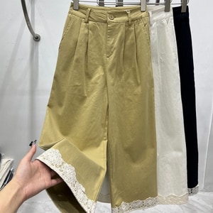 下擺蕾絲拼接九分寬褲 獨具衣格 J8954