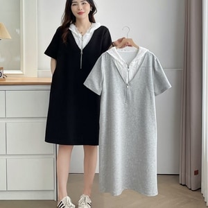 甜美蕾絲假兩件帽子洋裝 獨具衣格 J9029