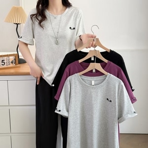笑臉刺繡短袖圓領T桖上衣 獨具衣格 J9061