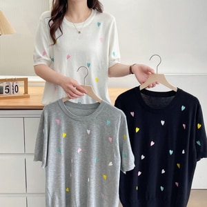 彩色愛心刺繡針織短袖上衣 獨具衣格 J9064
