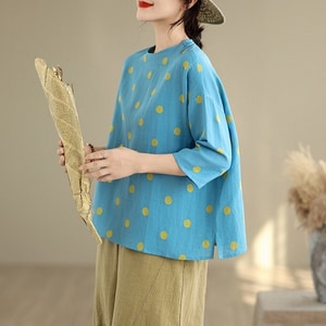 日系棉麻點點印花上衣 獨具衣格 J9129