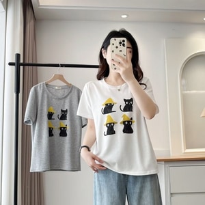 俏皮喵咪戴帽子短袖T桖上衣 獨具衣格 J9139