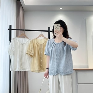 文藝風點點印花開襟短袖上衣 獨具衣格 J9255