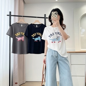 可愛貓咪印花短袖T桖上衣 獨具衣格 J9261