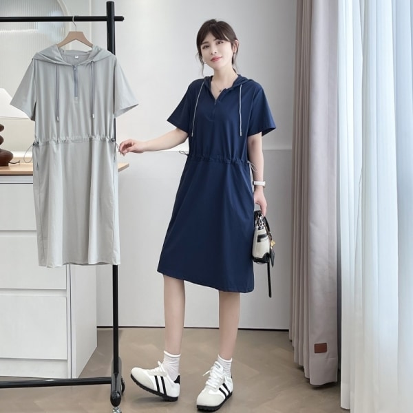 休閒百搭連帽拉鍊洋裝 獨具衣格 J9391