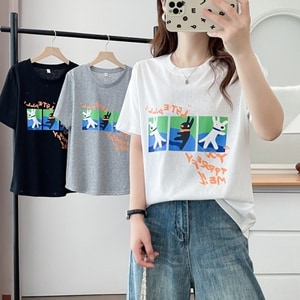 三格漫畫狗狗印花短袖T桖上衣 獨具衣格 J9475