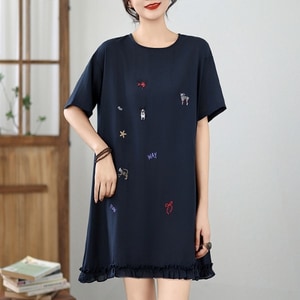 日系刺繡下擺木耳邊短袖洋裝 獨具衣格 J9485