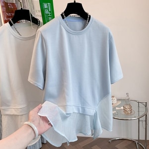 仙女款假兩件下擺拼接短袖上衣 獨具衣格 J9498