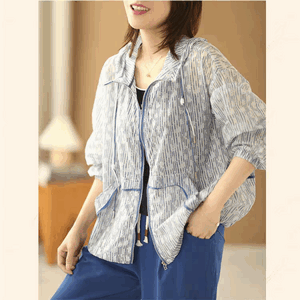 清倉特賣直條紋連帽防曬外套 獨具衣格 J9543