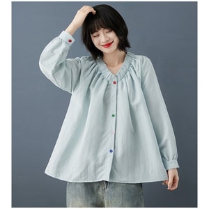 日系小V領彩色釦子娃娃裝上衣 獨具衣格 J9582