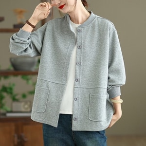 百搭款小圓領雙口袋棒球外套 獨具衣格 J9583