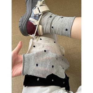 純棉透氣捲邊不勒腳點點長襪(四雙入) 獨具衣格 A0155