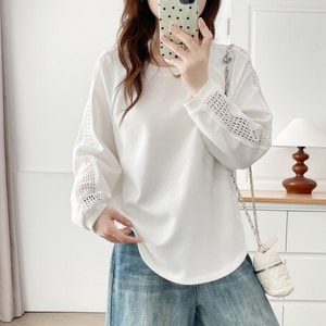 秋季新品袖口蕾絲拼接長袖上衣 獨具衣格 J9599