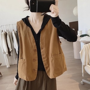 棉質日系小V領圓弧背心 獨具衣格 J9607