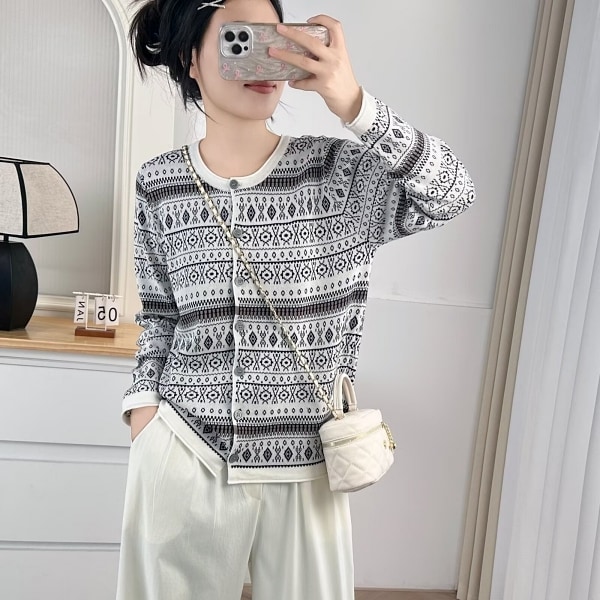 甜美氣質針織提花長袖開襟上衣外套 獨具衣格 J9620