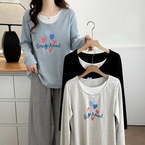 可愛愛心氣球假兩件T桖長袖上衣 獨具衣格 J9640