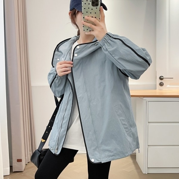 韓系帥氣黑色滾邊衝鋒衣連帽外套(XL-4L) 獨具衣格J9677::unistyle 館