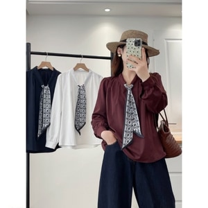 上班族必買領口絲巾長袖上衣(XL-4L) 獨具衣格  J9695