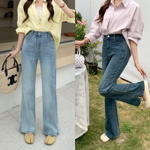 彈力高腰微喇叭牛仔褲(XL-5L) 獨具衣格 J9707