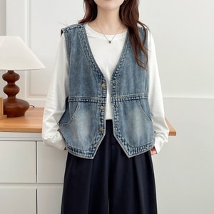 顯瘦V剪裁牛仔背心 獨具衣格 J9729