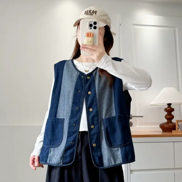 日雜款拼接牛仔背心 獨具衣格 J9749