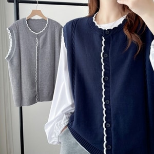 日系甜美滾花邊針織背心 獨具衣格 J9750