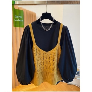 時髦款針織背心兩件式套裝上衣(L-5L) 獨具衣格 J9776