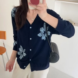 日系V領扶桑花針織毛衣上衣外套 獨具衣格 J9793
