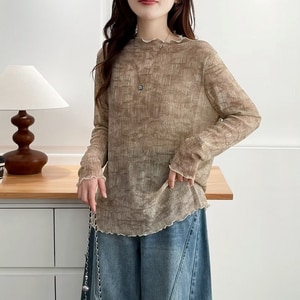 設計款花滾邊渲染風打底長袖上衣 獨具衣格 J9794