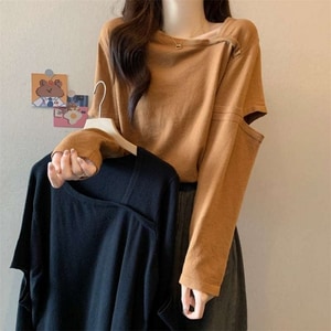 設計款小方領袖子造型長袖T桖上衣 獨具衣格 J9802