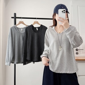 韓系穿搭必買配條連帽長袖T桖上衣 獨具衣格 J9830