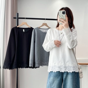 輕奢感蕾絲拼接長袖T桖上衣 獨具衣格 J9831