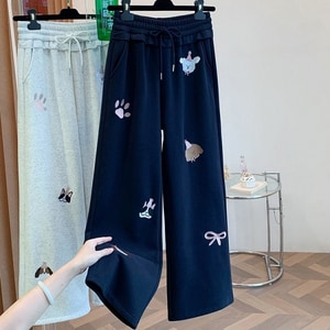 超可愛狗狗刺繡直筒運動褲 獨具衣格 J9837