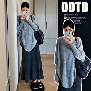 軟呼呼不規則下擺蝙蝠袖針織長袖上衣 獨具衣格 J9838