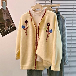 超可愛立體花刺繡針織外套長袖上衣 獨具衣格 J9839