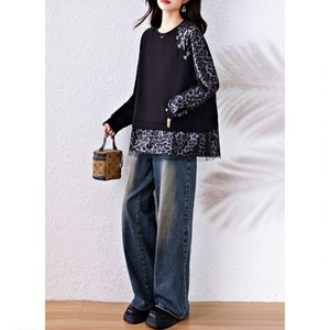 歐美風設計款豹紋假兩件長袖上衣 獨具衣格 J9848