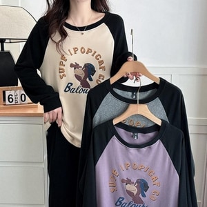 可愛狗狗印花色袖子長袖T桖上衣 獨具衣格 J9854