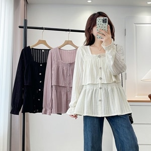 超美公主風雙層感長袖上衣 獨具衣格 J9856